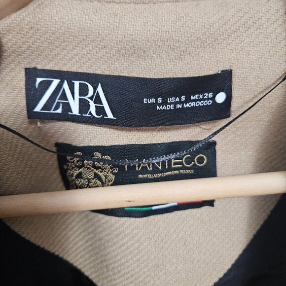 Zara Manteco Wool Belted Wrap Coat Sz S Camel Tan Elevated Staples - Picture 3 of 8